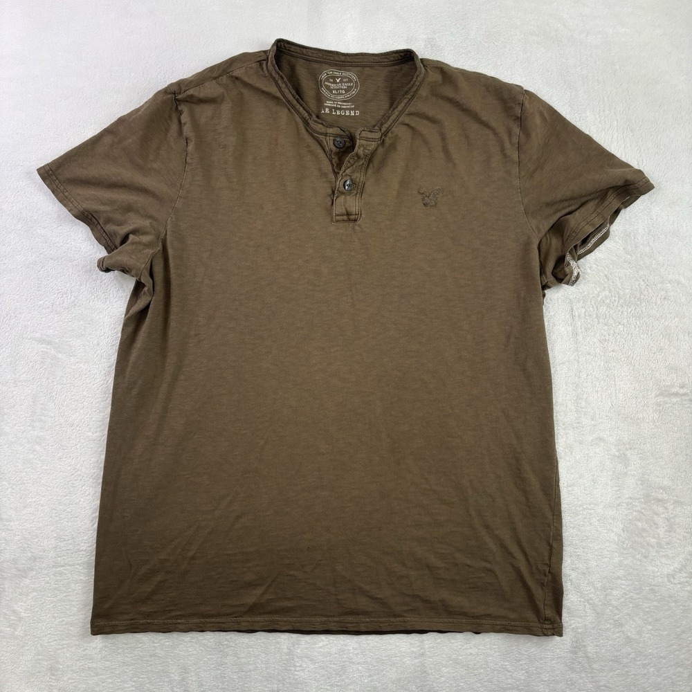 Y2K American Eagle AE Legend Brown Short Sleeve Henley Shirt Men's XL